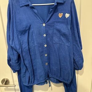 Blue Button-Up Women's Blouse